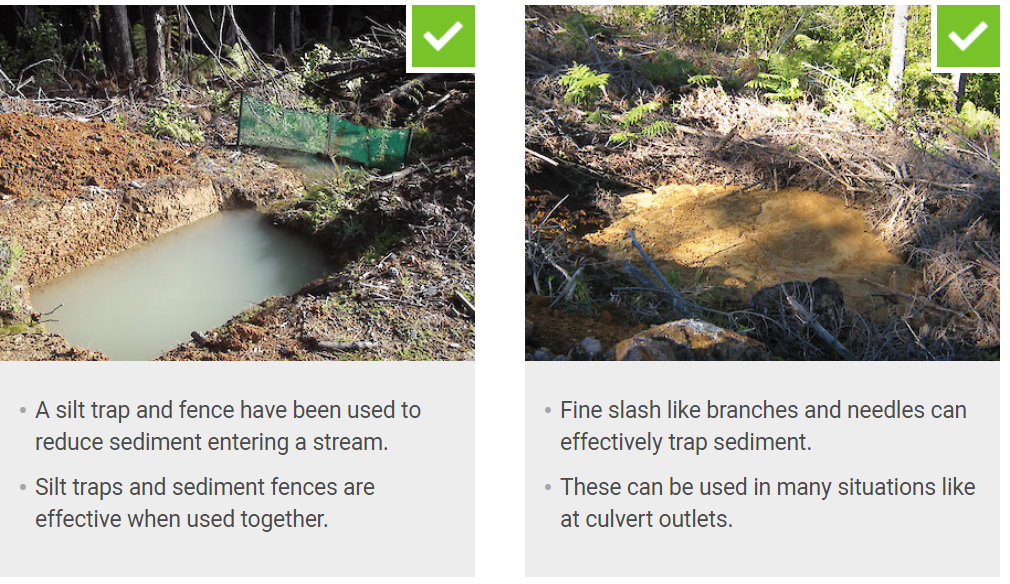 Two images. 1: A 2x4 dug pond. 2: A fence made of sticks and tree-trimmings.